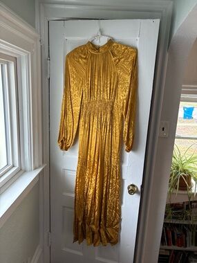 Anthropologie Mustard-Gold Long Sleeve Maxi Dress